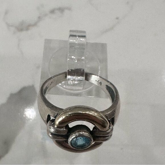 VINTAGE Semi-Precious Aquamarine Circular Silver & Gold Art Ring - Picture 12 of 12